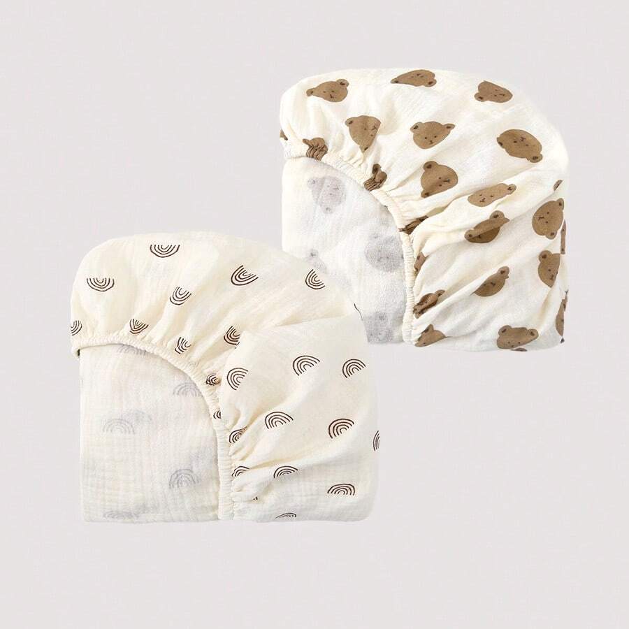 Yue Ye 1pc Baby Cotton Gauze Bed Sheet, Pure Cotton Crinkle Fabric, Fits Standard Crib Size, Baby Shower Gift