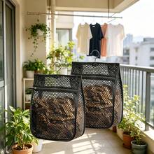 1pc Outdoor Mesh Laundry Bag, Large Opening Zipper Hanging Storage Bag, Large Capacity Laundry Organizer Bag With Hook, Portable Clothes Clip Mesh Bag, Multi-Functional Home & Outdoor Hanging Storage Organizer - Multicolor - View 2