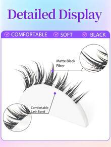 7 Pairs Manga Invisible Band Segmented Lashes 3D Clear Band Lashes Natural Look Wispy Mink Eyelashes Cosplay Manga Cat Eye Lashes - Black - View 4