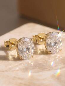 ORSA JEWELS 1 Pair 925 Sterling Silver 14K Gold Oval Cut Moissanite Stud Earrings, Cute Women's And Men's Jewelry, Suitable For Wedding, Party, Banquet Gift, Birthday And Christmas - MOE02 - View 11