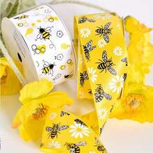 10 Yards/Roll Bee Satin Ribbon, Bee Day Decorative Ribbon, Floral Bee Striped Polka Dot Yellow Ribbon, Multiple Widths, For Gift Wrapping, DIY Crafts, Gift Wrapping Bows, Party Decoration, Christmas, Halloween - Multiple Styles - View 2