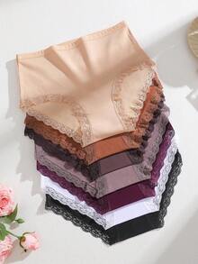7pcs Celana Dalam Wanita Ukuran Plus dengan Hiasan Renda Berwarna-warni, Nyaman untuk Sehari-hari, Sepanjang Musim, Pinggang Tinggi, Seksi, Bentuk Segitiga, Pakaian Dalam - MultiWarna - View 3