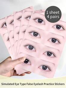 2 Sheets/8 Pairs, Simulated Eye Shaped False Eyelash Practice Stickers, Eyelash Grafting Practice Cardstock, Specialized Training Tool For Eyelash Beauty For Novice Simulated Eye Learners - Multicolor - View 5