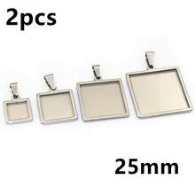 2pcs 10-25mm Inner Size Stainless Steel Square Pendant Cabochons Blank Base Setting Bezel Tray DIY Jewelry Making Accessories - Square Base - View 12