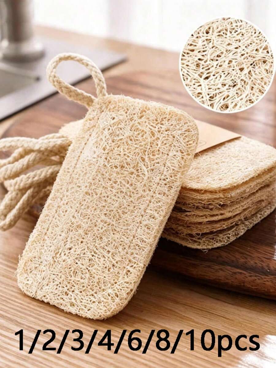 1/2/3/4/6/8/10pcs Natural Loofah Exfoliating Body Scrub - Gentle Bath Sponge, Unisex, Suitable For Daily Use Or Kitchen Cleaning - Multicolor - View 1