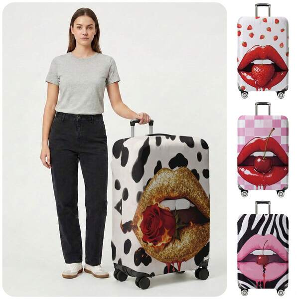 1pc Colorful Lip Pattern Luggage Cover, Fits 18-32 Inch Suitcases, Stretchable, Scratch-Resistant, Dust-Proof, Fashionable Luggage Decoration Accessory