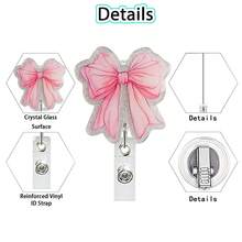 1pc Bow Knot Retractable Badge Reel With Rotating ID Clip - Multicolor - View 3