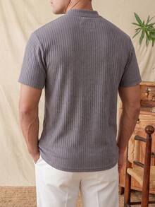 glestore 男士復古美式「老錢風」純色經典羅紋領短袖 Polo 衫，時尚百搭通勤休閒穿搭 - 灰色 - 查看 2