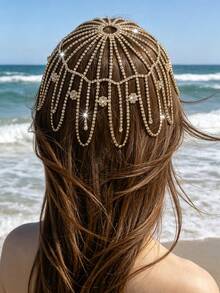 Bohemian Fashion Multi-Layer Tassel Rhinestone Hollow Head Chain, Glamorous Banquet Ball Women's Shiny Jewelry Accessory - Gold - View 1