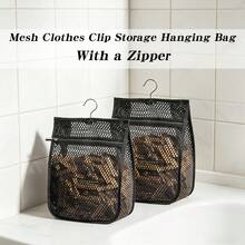 1pc Outdoor Mesh Laundry Bag, Large Opening Zipper Hanging Storage Bag, Large Capacity Laundry Organizer Bag With Hook, Portable Clothes Clip Mesh Bag, Multi-Functional Home & Outdoor Hanging Storage Organizer - Multicolor - View 4