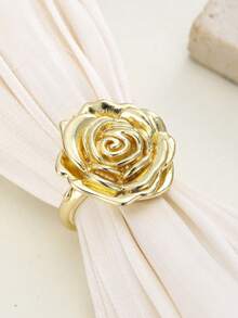1pc Exquisite Women's Rose Flower Ring Valentine's Day Gift, Festival Gift Retro Exaggerated Engagement Wedding Bride Flower Ring Jewelry - Ring - View 6