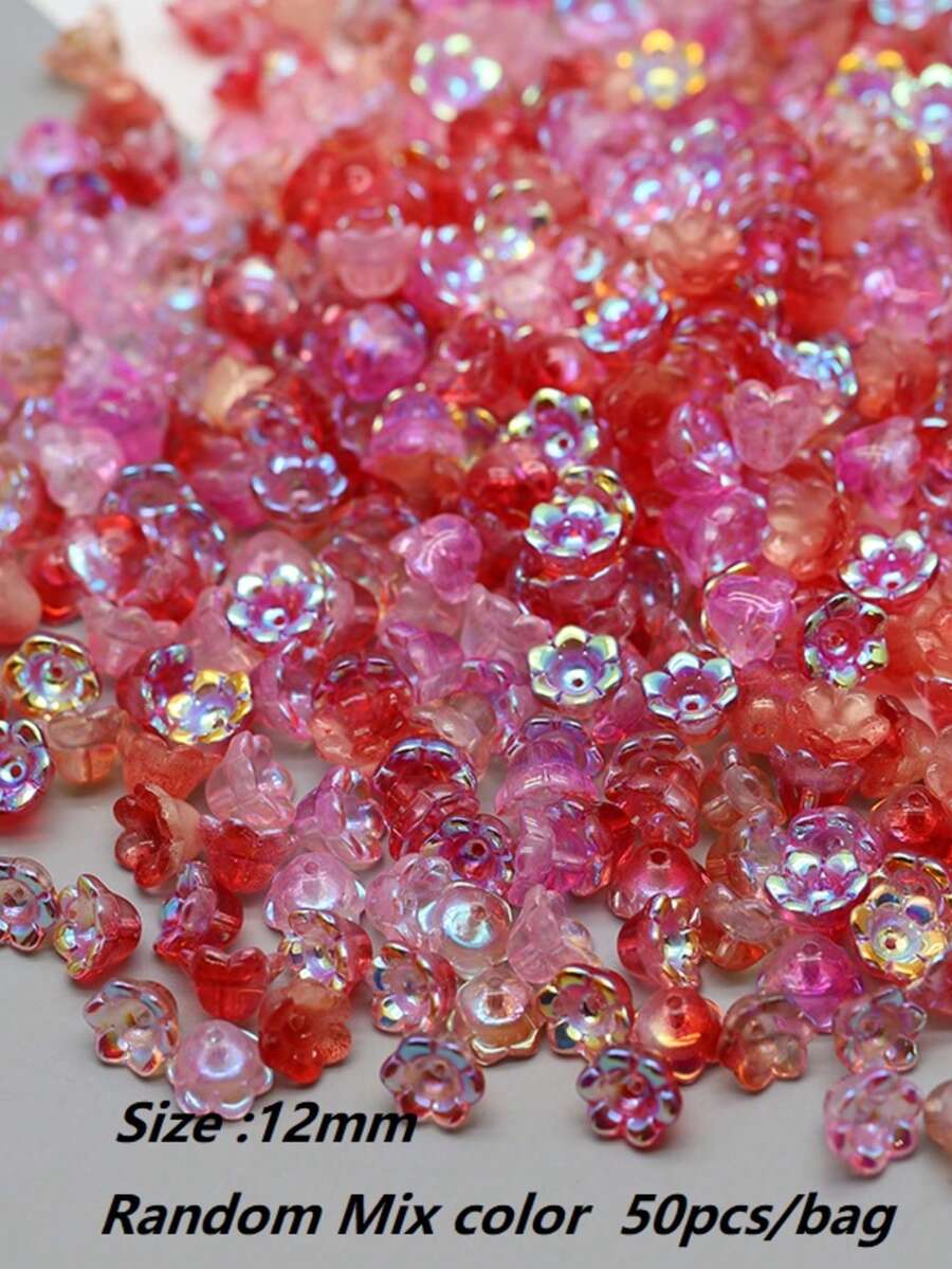 12mm 50入混色紅色 AB 鈴蘭花吊墜，適用於珠寶手工 DIY 配件