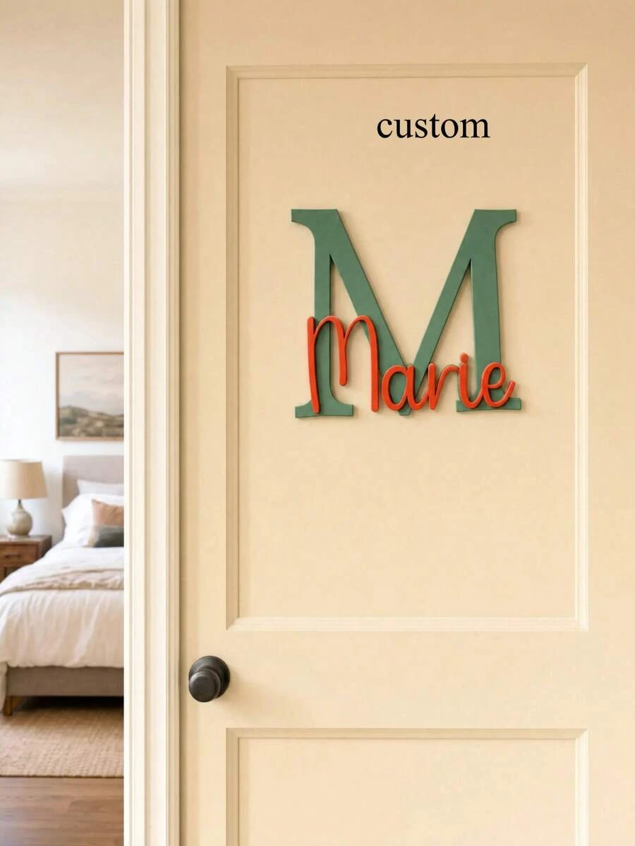 1 buc. Plăcuță personalizată cu nume din acrilic, 26 de litere, decor interior pentru cameră de bebeluș, semn personalizat din acril dublu strat, tăiat laser, pentru camera copiilor - Multicolor - Vizualizare 1