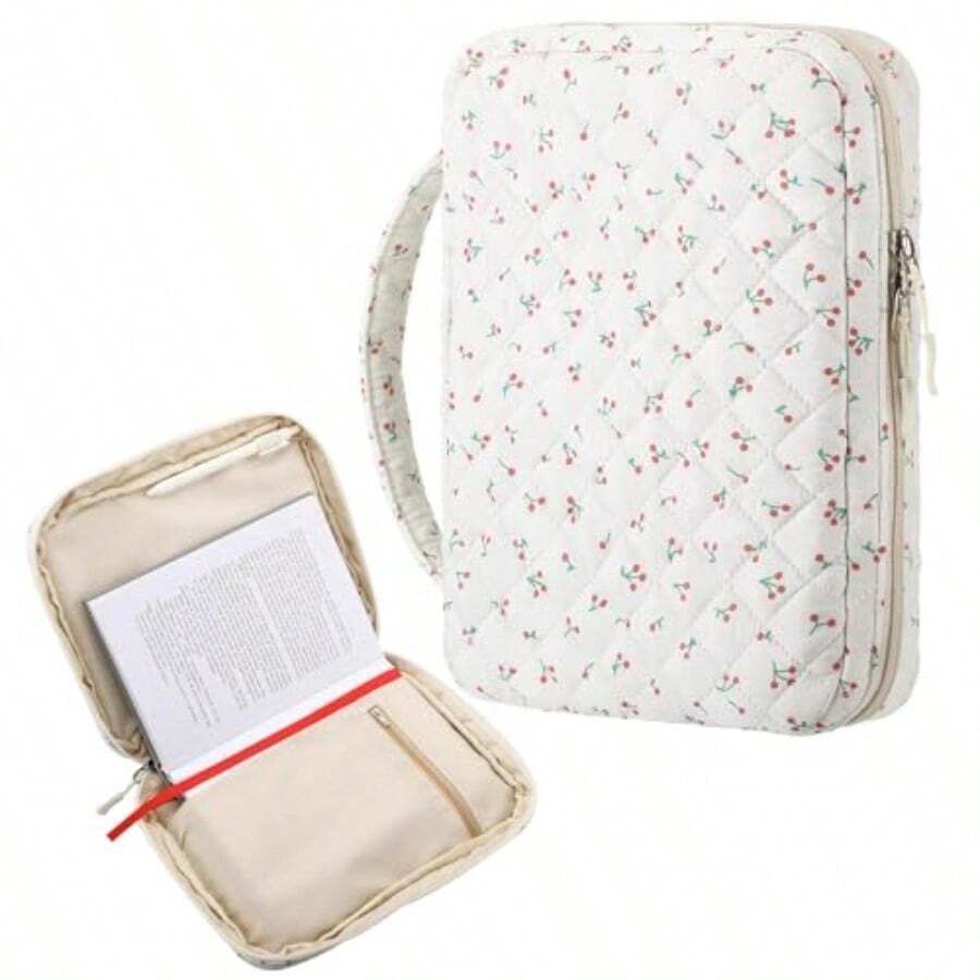 Large Bible Cover Case For Women, Cute Cherry Quilted Cotton Bible Carrying Case Organizer Bag With Handle And Zipper, For Christian Easter Gifts, Study Supplies Accessories - Red - View 1