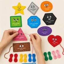 Quixorblex 1 Set Colorful Geometric Shape Felt Lacing Cards, Threading & Shape Matching Felt Kit, Classroom Play Supplies - Multicolor - View 8