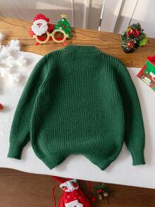 Girls Cute Christmas Gift Embroidered Round Neck Long Sleeve Knit Pullover Sweater, Suitable For Christmas, Daily Wear, Party, Spring, Autumn, Winter - Green - View 2