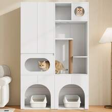 Cat Tree With Cat Mat, Cat Furniture, Pet Cabinet With Rattan Drawer, Pet Sideboard/TV Stand, No Cat Box, White, 120x50x65 - Tall Cabinet,140*45*195 cm - View 7