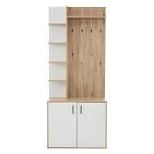 Hall Tree With Shoe Storage, Plant Stand Natural Wood + White 75x33x180 Cm - Natural - 查看 4