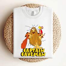 Camiseta de mujer con estampado retro clásico del Capitán Cavernícola, divertido estampado gráfico de dibujos animados, casual, unisex. - Blanco - Ver 3