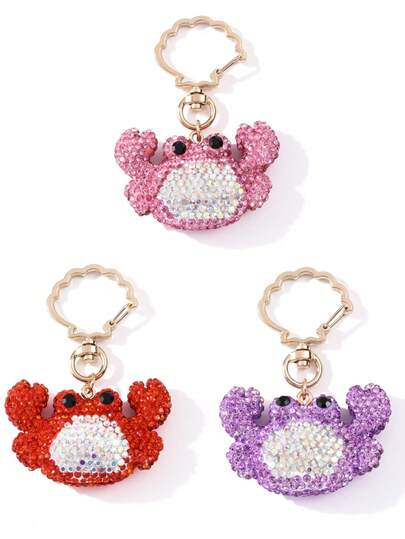 1 pieza Llavero de concha de cangrejo grande con strass multicolor brillante, colgante de estilo de océano de verano para coche y bolso, dije de moda 3D colorido para teléfono y bolso, regalo y recuerdo