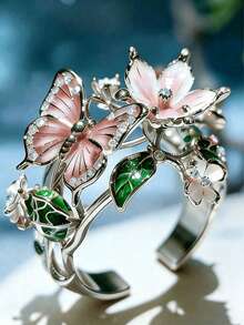 1pc Colorful Enamel Zirconia Butterfly Ring, Fashion Open Flower Decor Finger Ring, Suitable For Weddings, Galas, Music Festivals, Holidays - Multicolor - View 6