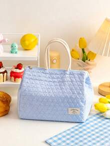 1pc Cute Macaron Insulated Lunch Tote With A Triangular Quilted Texture, Double-Layer Padded Comfy Handles, Zipper Closure With Plenty Of Storage, Multiple Compartments Mom Bag, Perfect For Work, School, Travel, Or Outings Any Time Of Year - Multicolor - View 12