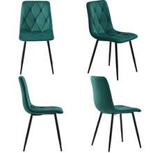 Modern Dining Table Set With 4 Chairs – Dark Green Twill Velvet - Green - View 6