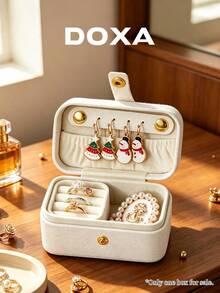 DOXA Mini 布料珠寶收納盒，便攜旅行珠寶收納盒，適用於耳環、戒指、項鍊 - 白色 - 查看 6