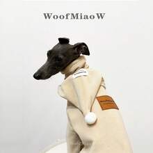 Italian Greyhound Whippet Patchwork Contrast Color 4-Legged Outfit With Hat 2 Pieces Set Soft Comfortable Double-Sided Fleece Pet Dog Autumn/Winter Clothes 4-Legged Fleece Warm Pet Clothing Set - Apricot - View 10