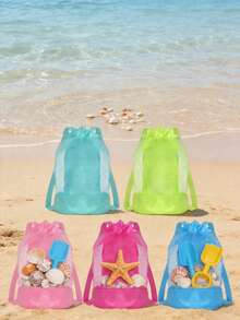 Large Mesh Beach Tote Bag/Backpack, Durable And Sand-Proof, Drawstring Closure Design, Suitable For Storing Swimming Gear, Pool Toys, Balls, Etc., Effectively Isolates Sand And Moisture, Essential For Camping, Travel And Vacation - Multicolor - View 11