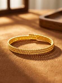 Asymmetrical Geometric 3-Layer Bracelet, 24K Gold Plated Handmade Beaded Multi-Layer Bracelet - Yellow Gold - View 1