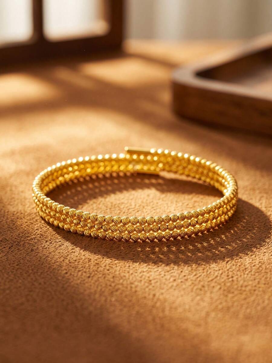 Asymmetrical Geometric 3-Layer Bracelet, 24K Gold Plated Handmade Beaded Multi-Layer Bracelet - Yellow Gold - View 1
