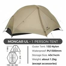 Naturehike Mongar UL 1-2 Person Ultralight Hiking Tent, Outdoor Camping 3-Season Tent, Windproof And Waterproof - Moon Rock Sand - View 14