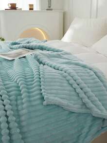 1pc Soft & Cozy Striped Fleece Blanket, Light Blue, Skin-Friendly, Suitable For Bedroom & Guest Room, Machine Washable, All Season - Baby Blue - View 6