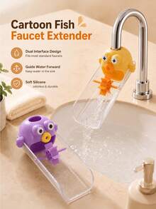 1pc Cartoon Fish Shaped Faucet Extender, Silicone Splash Guard, Dual Interface Design, U-Shaped Anti-Splash, Bathroom Accessory - Multicolor - View 6