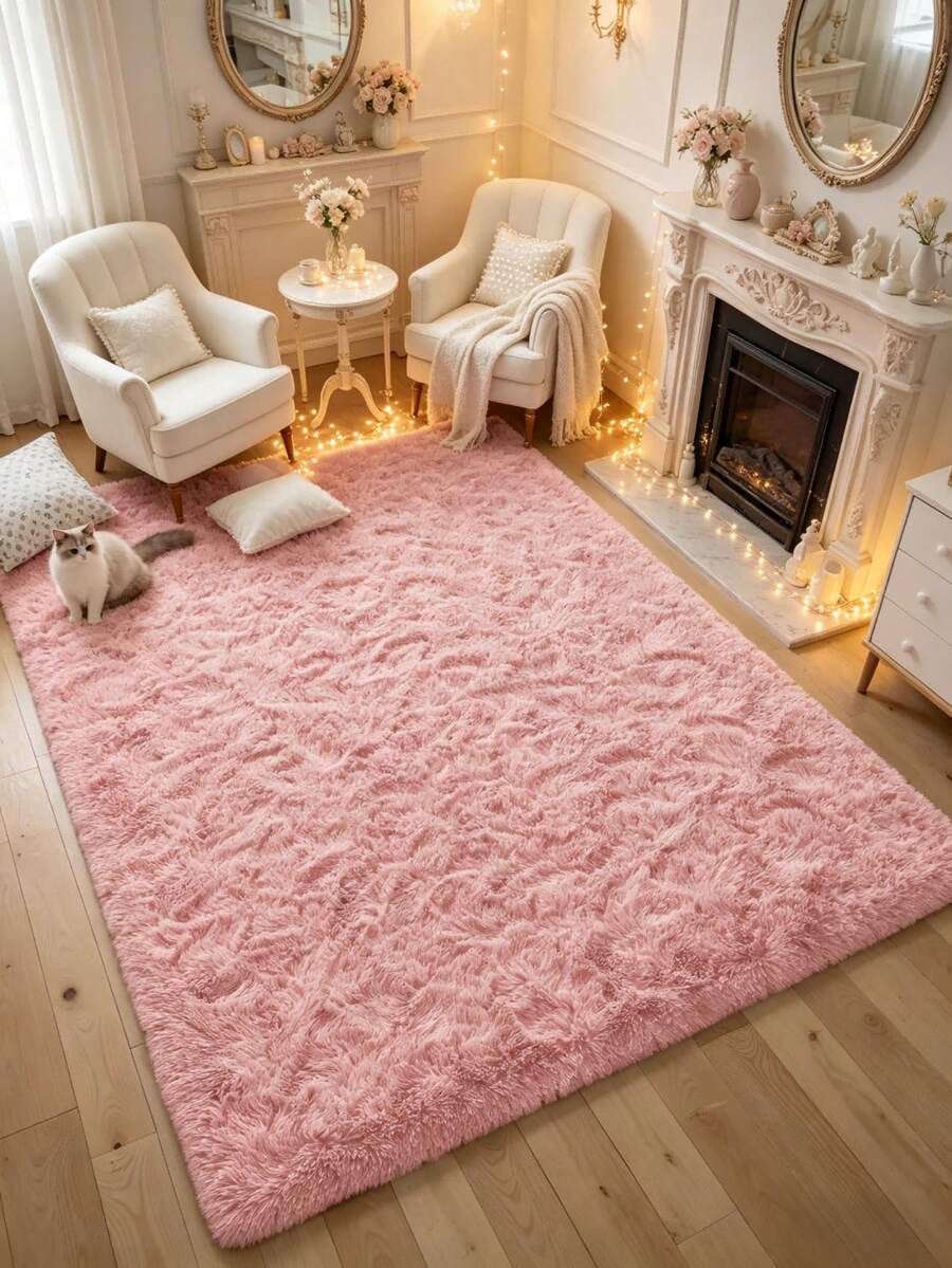 1 pieza Alfombra decorativa rectangular rosa, decoración de dormitorio, alfombra pequeña, alfombra, decoración del hogar, alfombra de sala de estar, alfombra pequeña de sala de estar, alfombra de dormitorio, decoración del hogar de sala de estar, alfombra de exterior, alfombra lavable, regalo de Navidad - Rosa - Ver 1