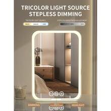 scbestuygo LED Makeup Mirror With Light, 1200mAh Rechargeable Battery Illuminated Vanity Mirror, 3-Color Lighting, Stepless Dimming, Touch Control, Rotatable & Adjustable Stand, Portable Makeup Mirror, Suitable For Bedroom, Bathroom, Travel - White - View 2