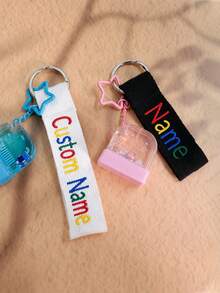1pc Customized Embroidered Name Keychain, Personalized Key Ring, Custom Embroidered Key Chain, Customizable Birthday Gift, Black, White, Holiday Gift, Back To School, Letter Pattern, Bag Charm - Style a - View 5