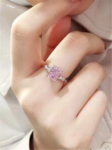 1pc Women's Engagement Ring, Fashion Classic Cubic Zirconia Decorated Ring, Suitable For Women's Daily Wear, Engagement, Wedding, Anniversary, Party, Jewelry, Valentine's Day, Birthday Gift - Pink - View 3