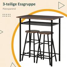 3-Piece Bar Table Set With 2 Bar Stools Dining Set Kitchen Table And Chairs Standing Table And Bar Stools With Storage Shelf MDF Top Steel White+Oak 80 X 50 X 90 Cm - 黑色 - 查看 4