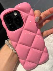 高級玫瑰紅鑽石紋矽膠手機殼，適用於 iPhone 14 Pro Max、13、11、12、14 Pro、13 Pro Max，全包覆創意保護殼，適合女孩 - 西瓜粉 - 查看 2