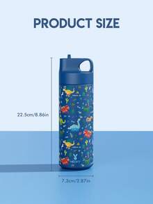 Meoky 19oz Blue Dinosaur Cartoon Print Stainless Steel Water Bottle With Loop Lid, Portable - Blue Dinosaur - View 7