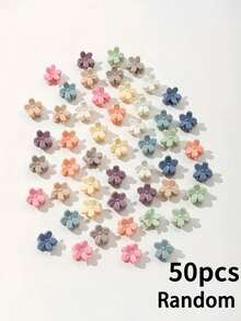 30/50 piezas Pinzas de pelo con mini flores - Múltiples colores disponibles, accesorios de pelo de plástico de unicolor lindos, adecuados para niñas, agarre suave para cabello fino y suave, adecuados para todas las estaciones, uso diario casual - Multicolor - Ver 8