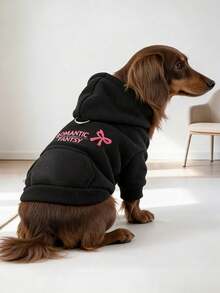 1件寵物衣服 秋冬款 小狗幼犬貓用 可愛簡約純色休閒連帽口袋上衣 蝴蝶結衛衣 - 黑色 - 黑色 - 查看 1