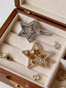 Dior Style Silver And Gold Star Hair Clips Perfect Gift For Her Elegant Party Hair Accessories Exquisite Birthday Gift For Girlfriend Daily Wedding Styling Hair Decor DIOR-GIFT-144 - Silver Gold - View 5