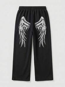 SU ER Men's Casual Drawstring Elastic Waist Loose Drapey Lazy Wide Leg Curved Hem Long Pants, Summer - Black - View 7