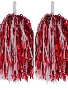 Aluminum Foil Long Ribbon Cheerleading Pom Poms, PE Material Waterproof 20g Ribbon Handle Stick, Reusable Handle Pom Poms, Suitable For Cheerleading Support Pom Poms, Dance Team Performance Props, Outdoor Square Dance Pom Poms And Fan Cheering Props Set - Multicolor - View 9