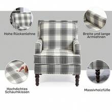 Vintage Accent Chair White & Grey - Linen Fabric - White - View 3
