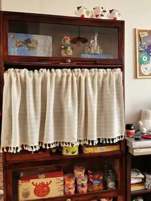 1pc Woven Lace Small Window Curtain, Suitable For Home Daily Decoration And Holidays - Beige - View 1
