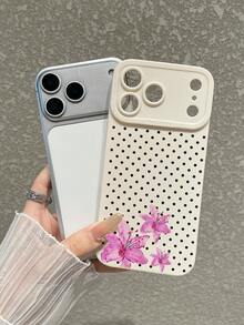 1pc Beige Polka Dot Pink Lily Print Phone Case, Cream Matte Texture Full Lens Protection Anti-Drop TPU Soft Shell, Ins French Gentle Fresh Girly Style Phone Case; Suitable For Valentine's Day, Easter, Mother's Day, Father's Day, Independence Day, Halloween, Thanksgiving, Christmas, New Year, Birthday, Back To School Gifts, Compatible With IPhone Case & Galaxy Case - White - View 7